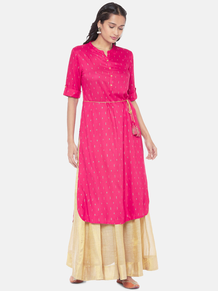 Liva Elbow Sleeve Flared Women Red Dress