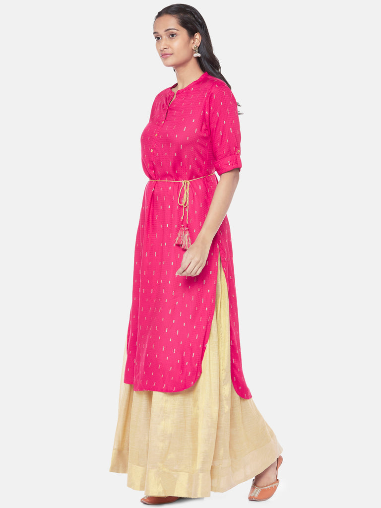 Liva Elbow Sleeve Flared Women Red Dress