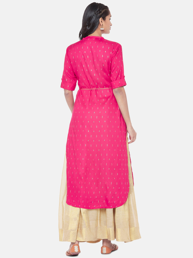 Liva Elbow Sleeve Flared Women Red Dress