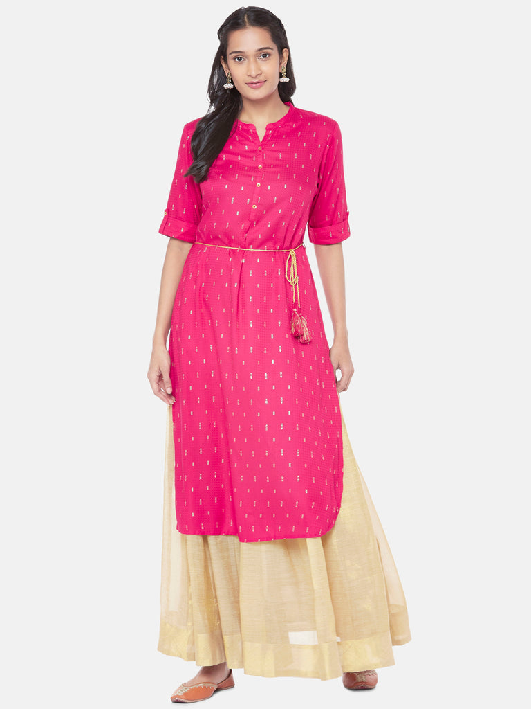 Liva Elbow Sleeve Flared Women Red Dress