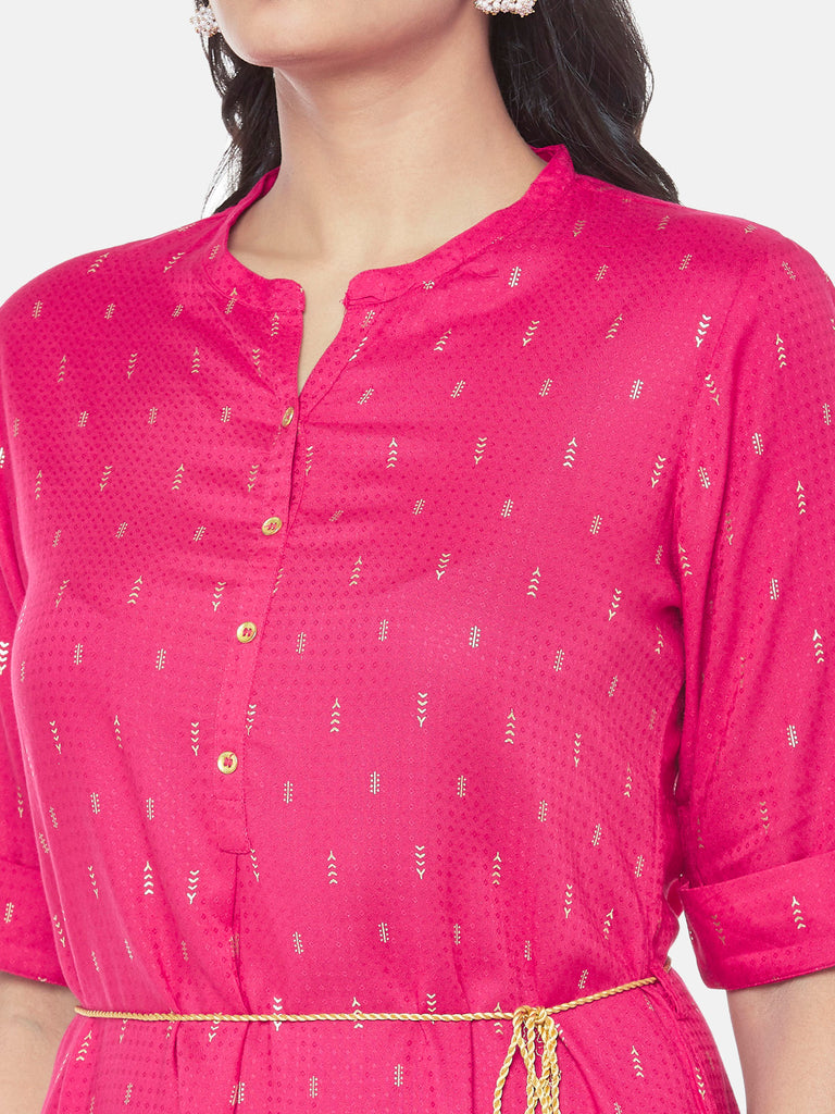 Liva Elbow Sleeve Flared Women Red Dress