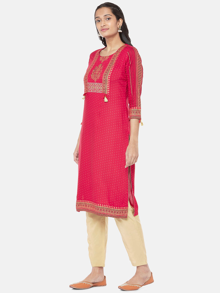 Liva Three-Fourth Straight Women Maroon Kurta