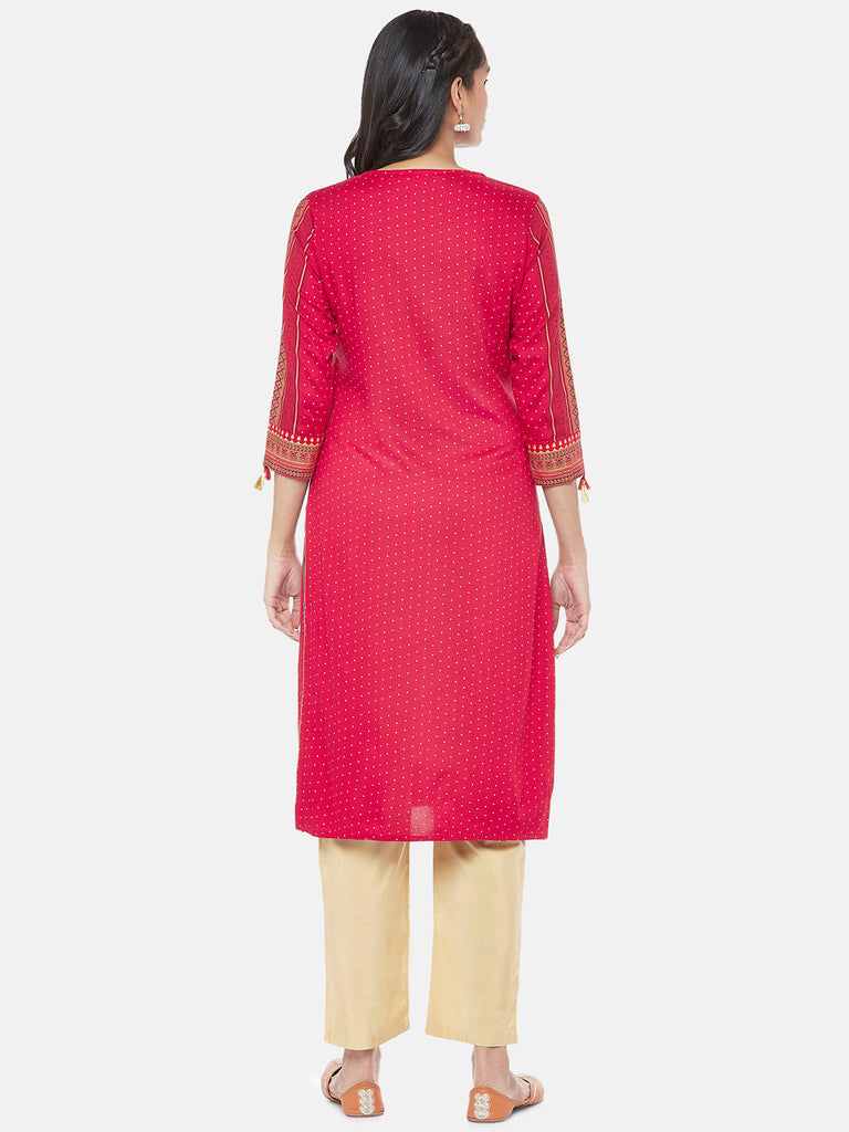 Liva Three-Fourth Straight Women Maroon Kurta