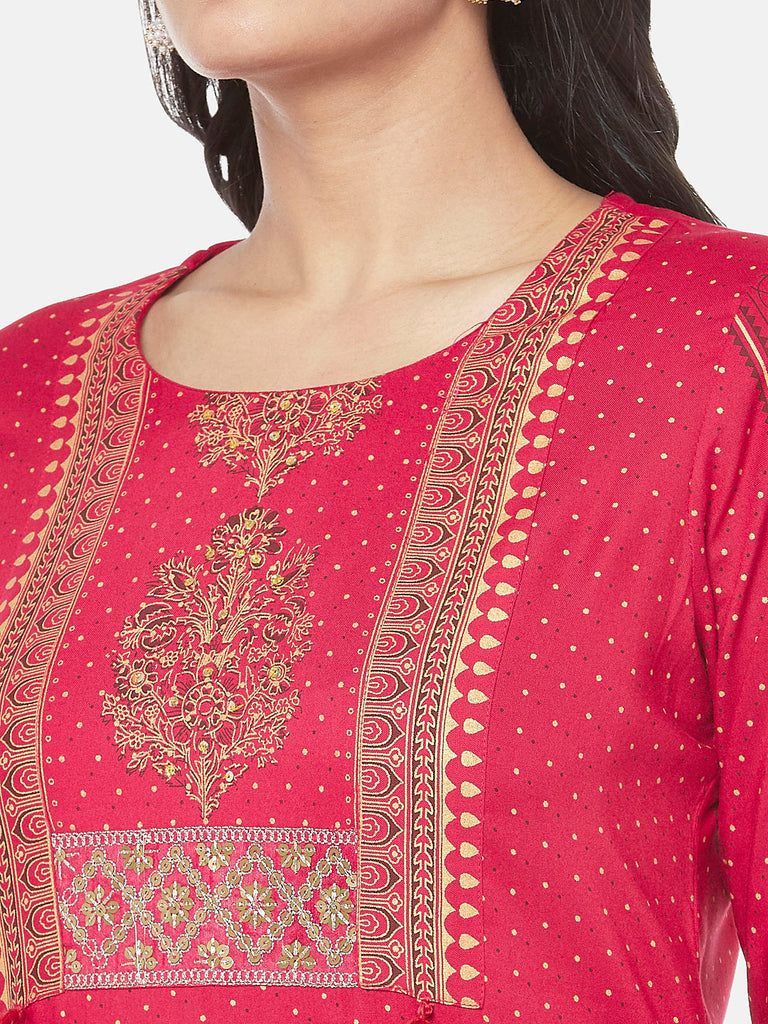 Liva Three-Fourth Straight Women Maroon Kurta