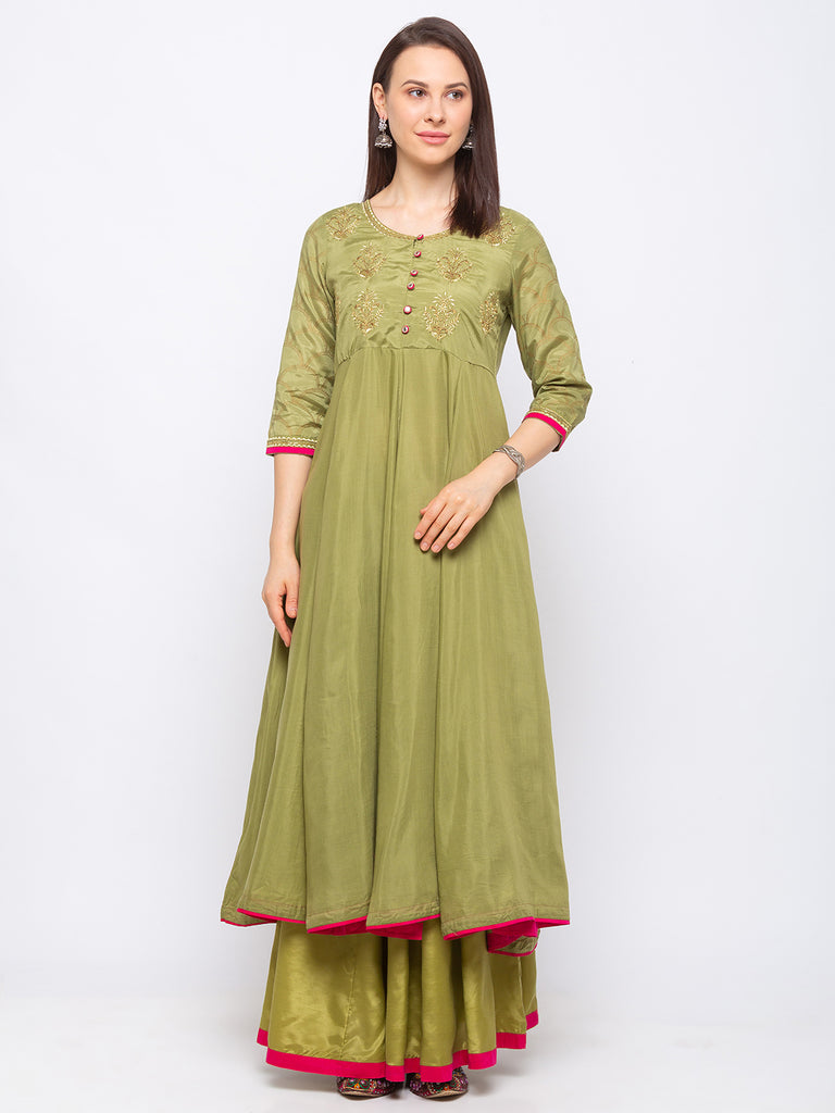 Shantoon Women Sap Green Skd