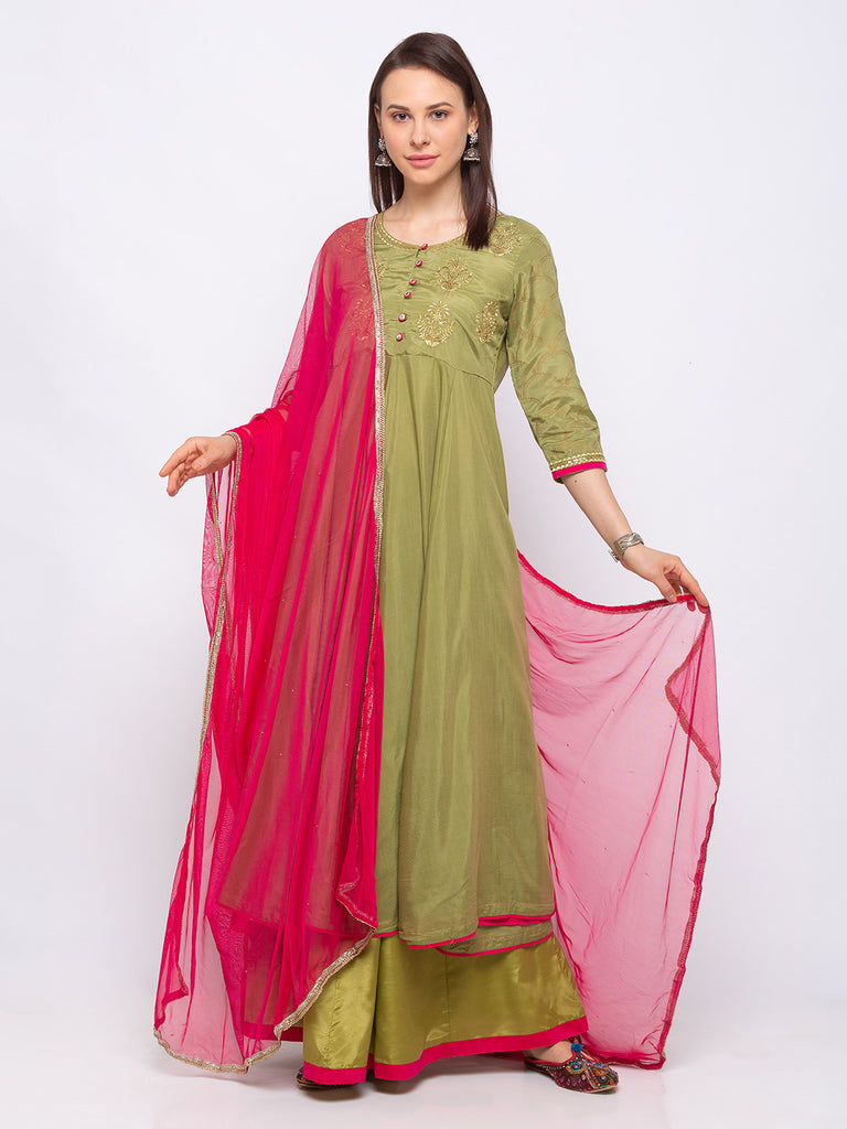 Shantoon Women Sap Green Skd