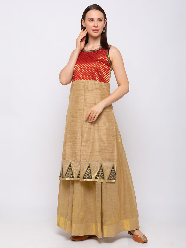 Chanderi Cotton Gold Women Kurta