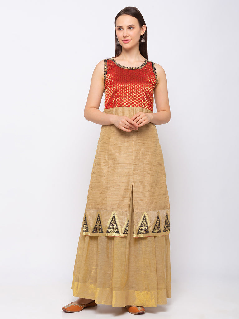 Chanderi Cotton Gold Women Kurta