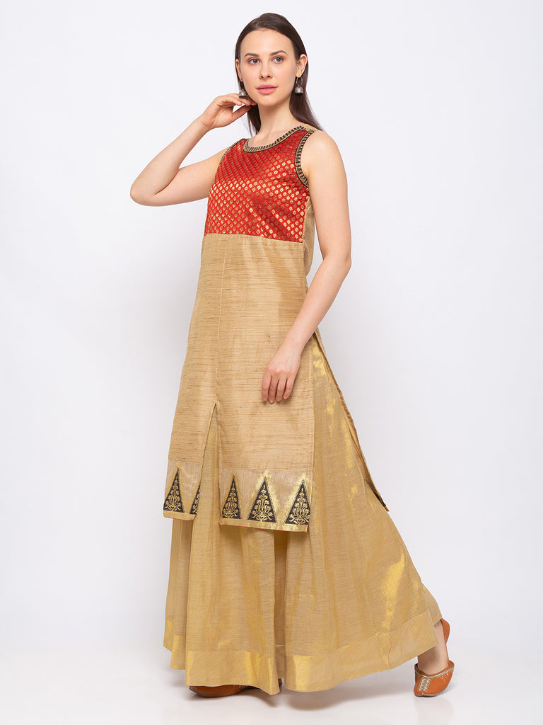 Chanderi Cotton Gold Women Kurta