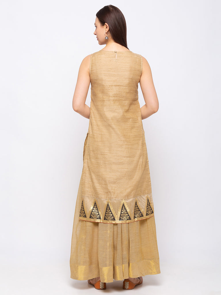 Chanderi Cotton Gold Women Kurta