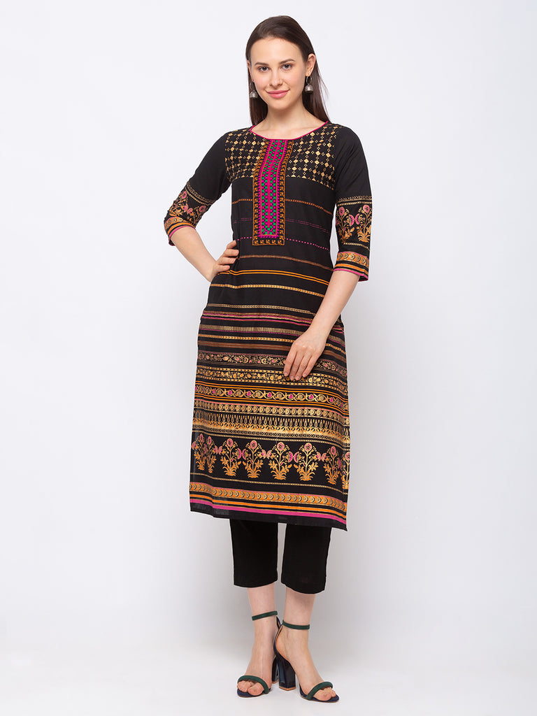 Women's Black Cotton  Kurta