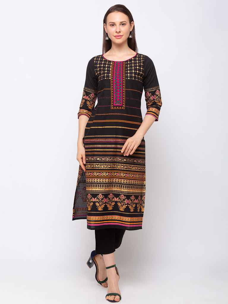 Women's Black Cotton  Kurta