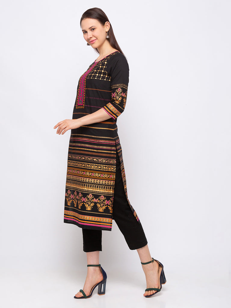 Women's Black Cotton  Kurta