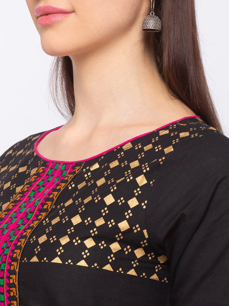 Women's Black Cotton  Kurta