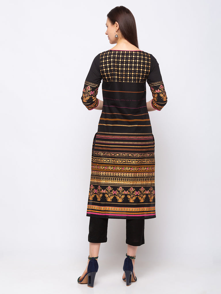 Women's Black Cotton  Kurta
