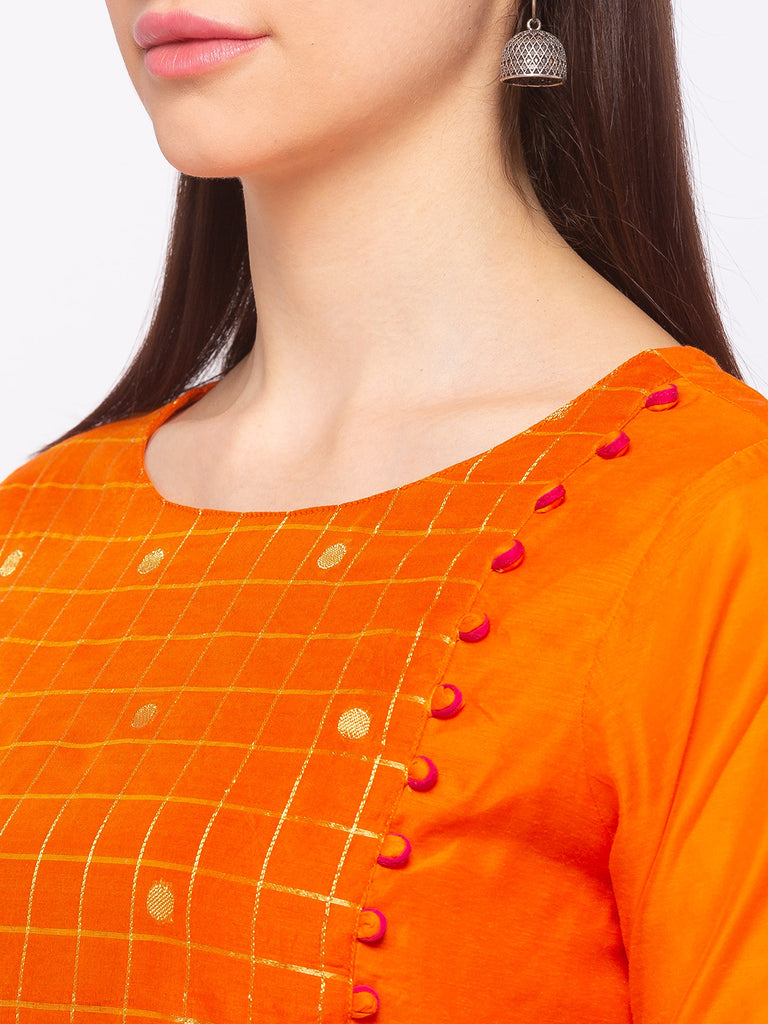 Chanderi Cotton Orange Women Kurta