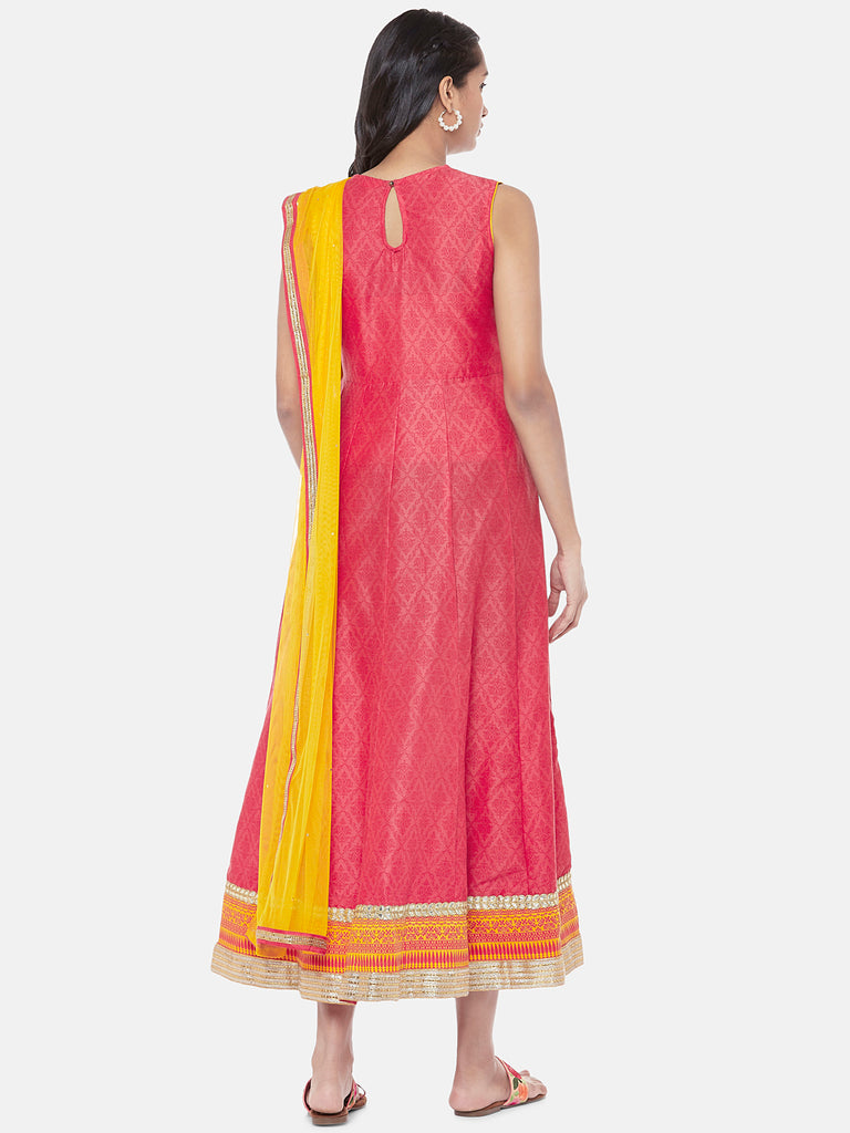 Art Silk Sleeveless Flared Women Coral Kd Set