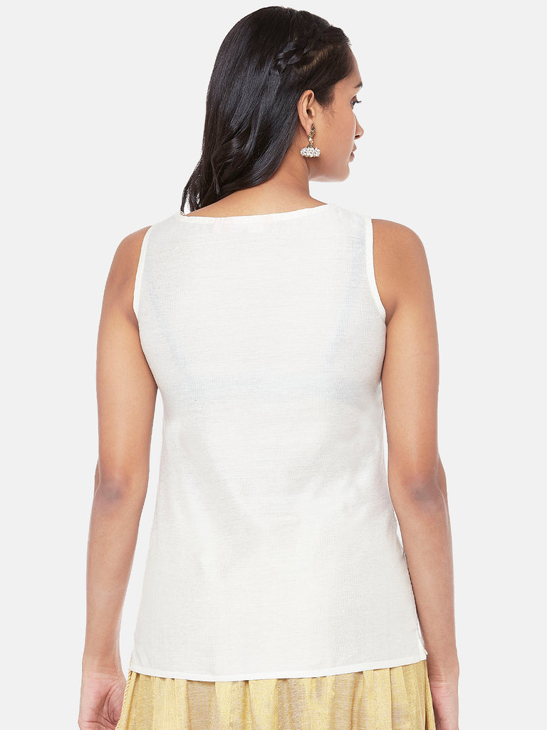 Silk Blend Sleeveless Straight Women Off White Crop Top
