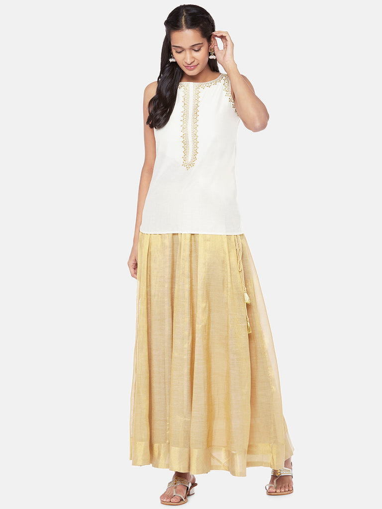 Silk Blend Sleeveless Straight Women Off White Crop Top