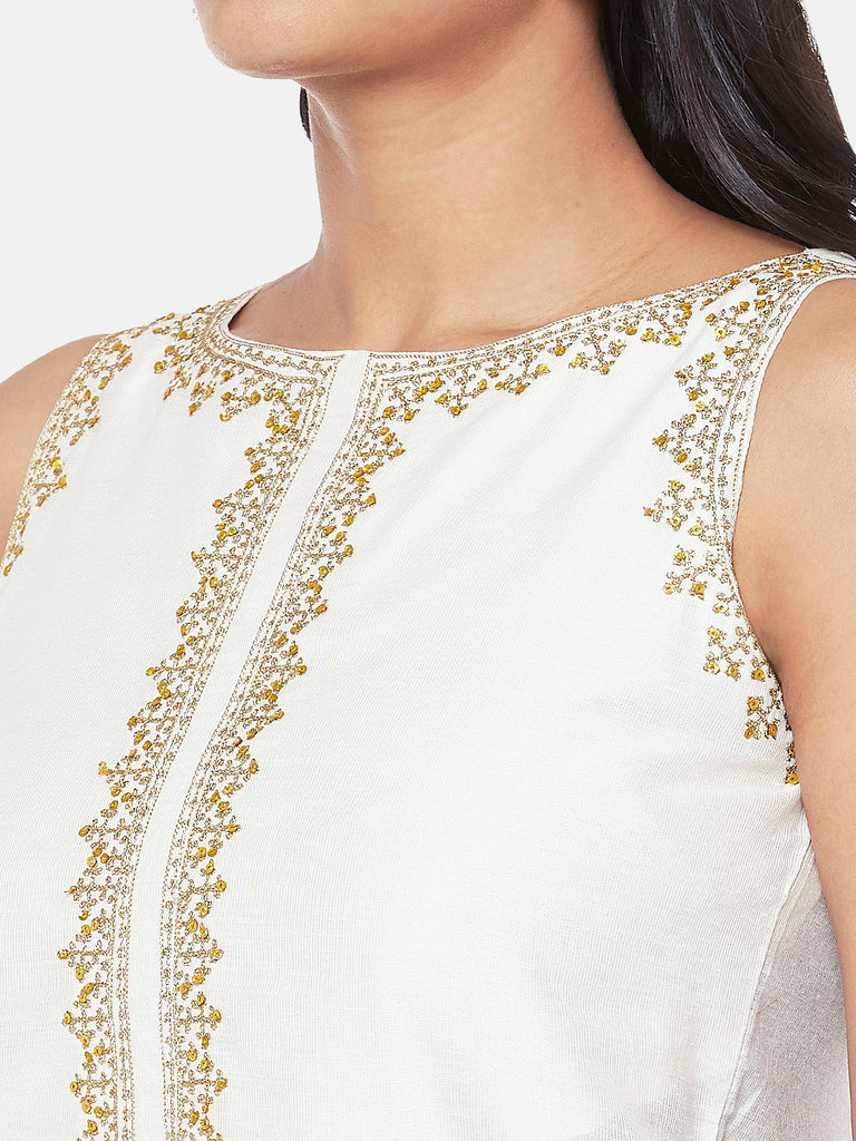 Silk Blend Sleeveless Straight Women Off White Crop Top