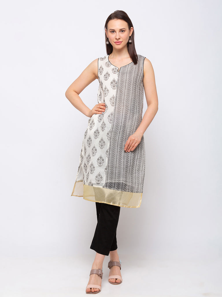 Chanderi Cotton Off White Women Kurta
