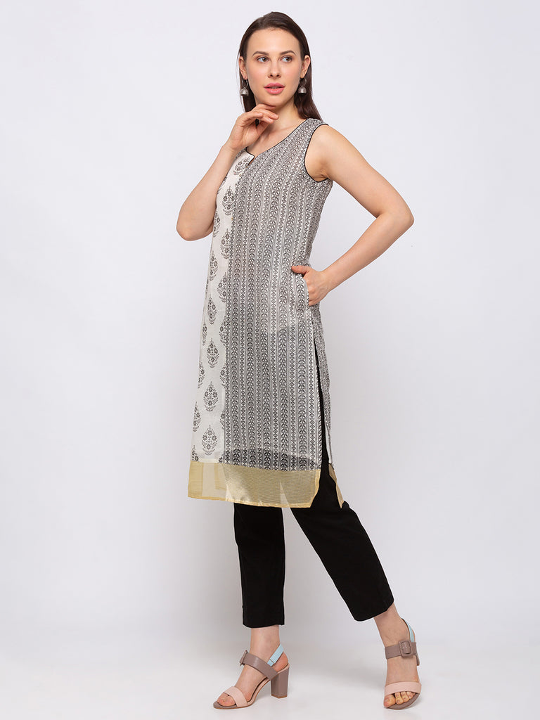 Chanderi Cotton Off White Women Kurta