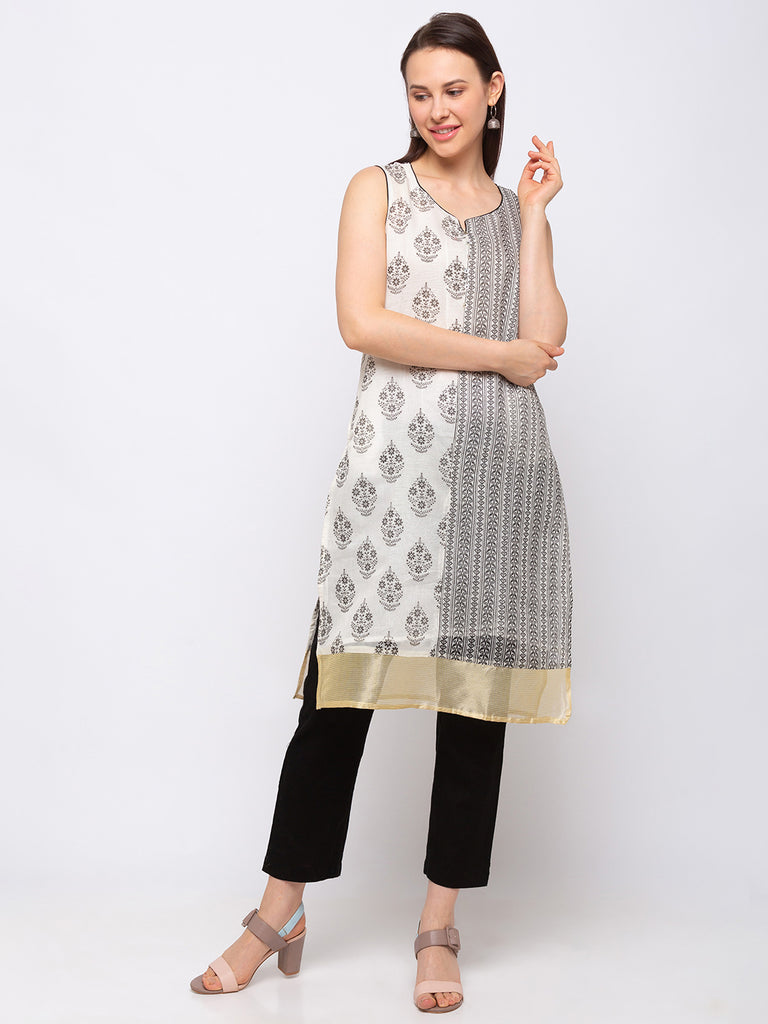 Chanderi Cotton Off White Women Kurta