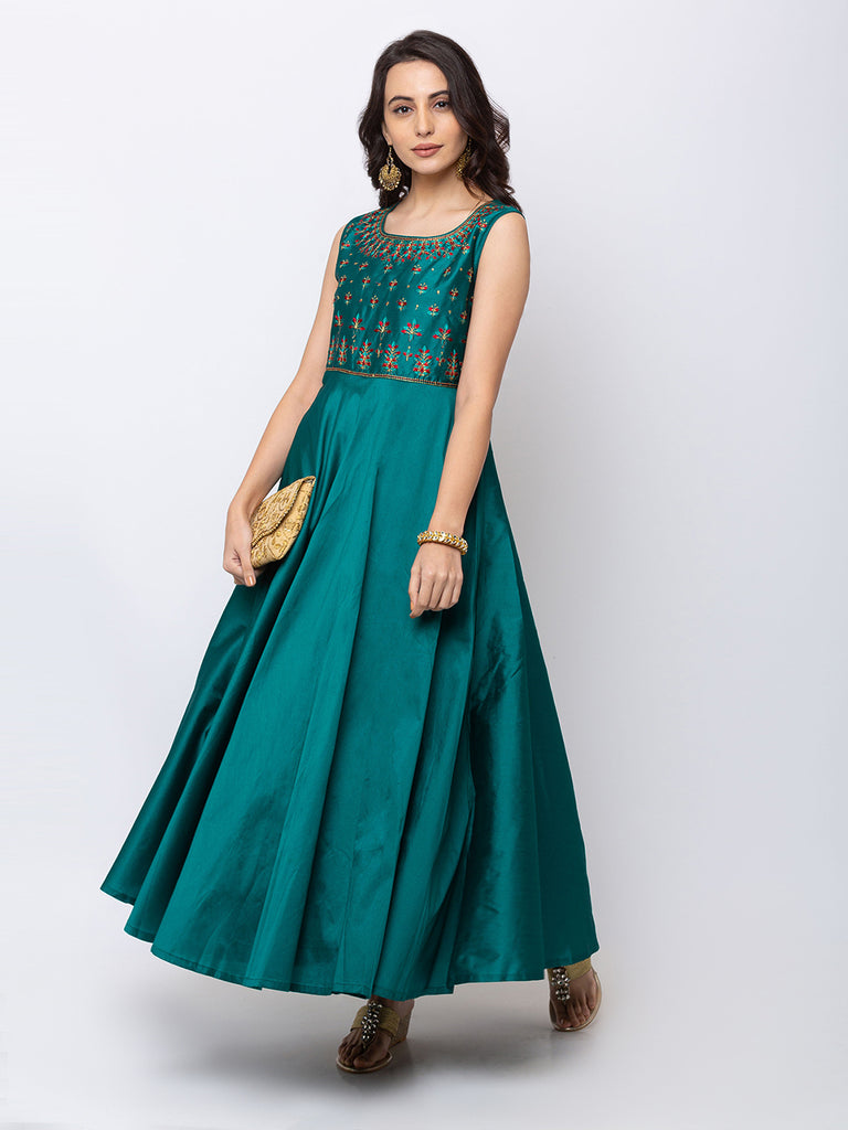 Women Maxi Sleeveless Green Gown