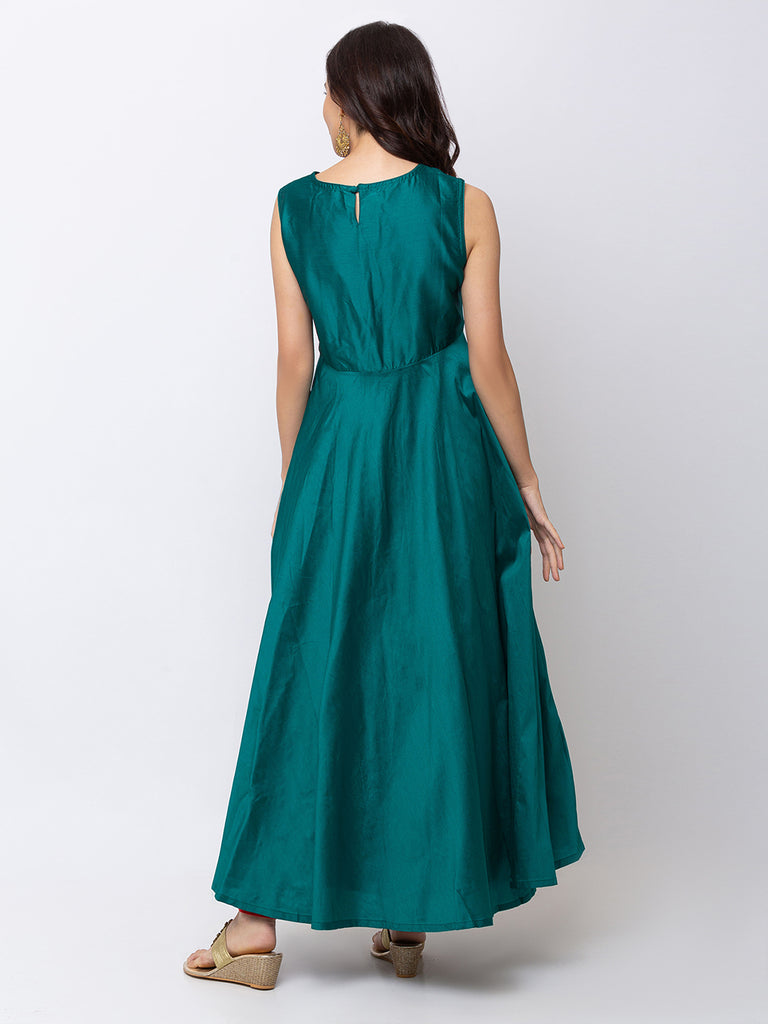 Women Maxi Sleeveless Green Gown