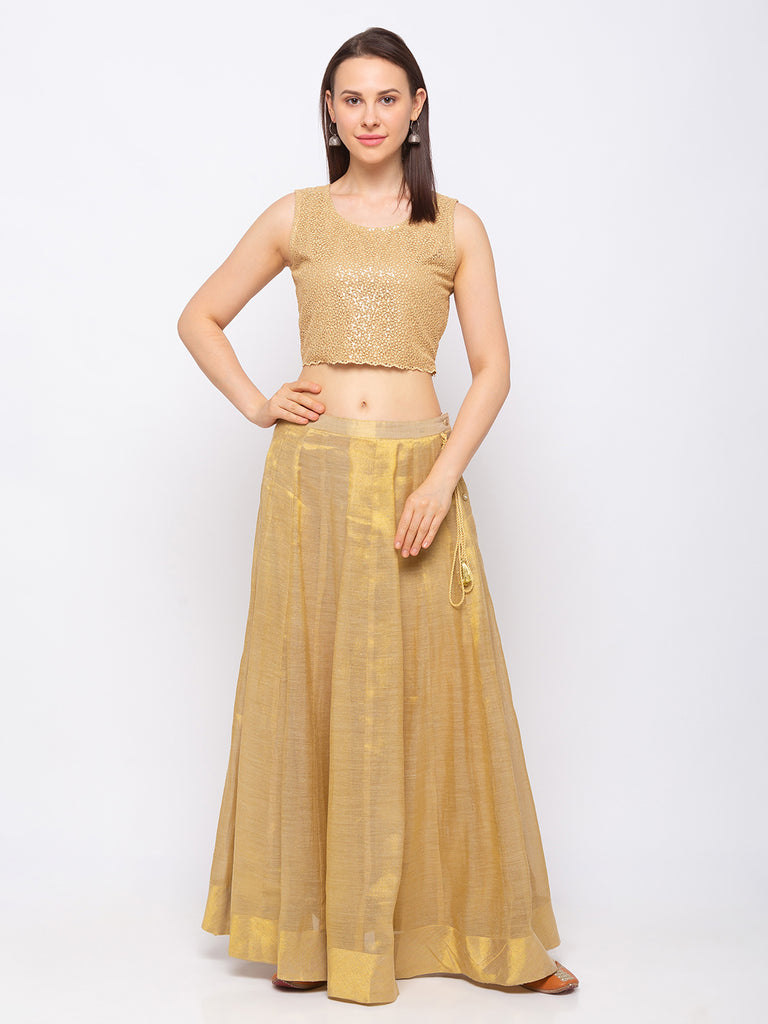 Poly Silk Women Gold Skirt
