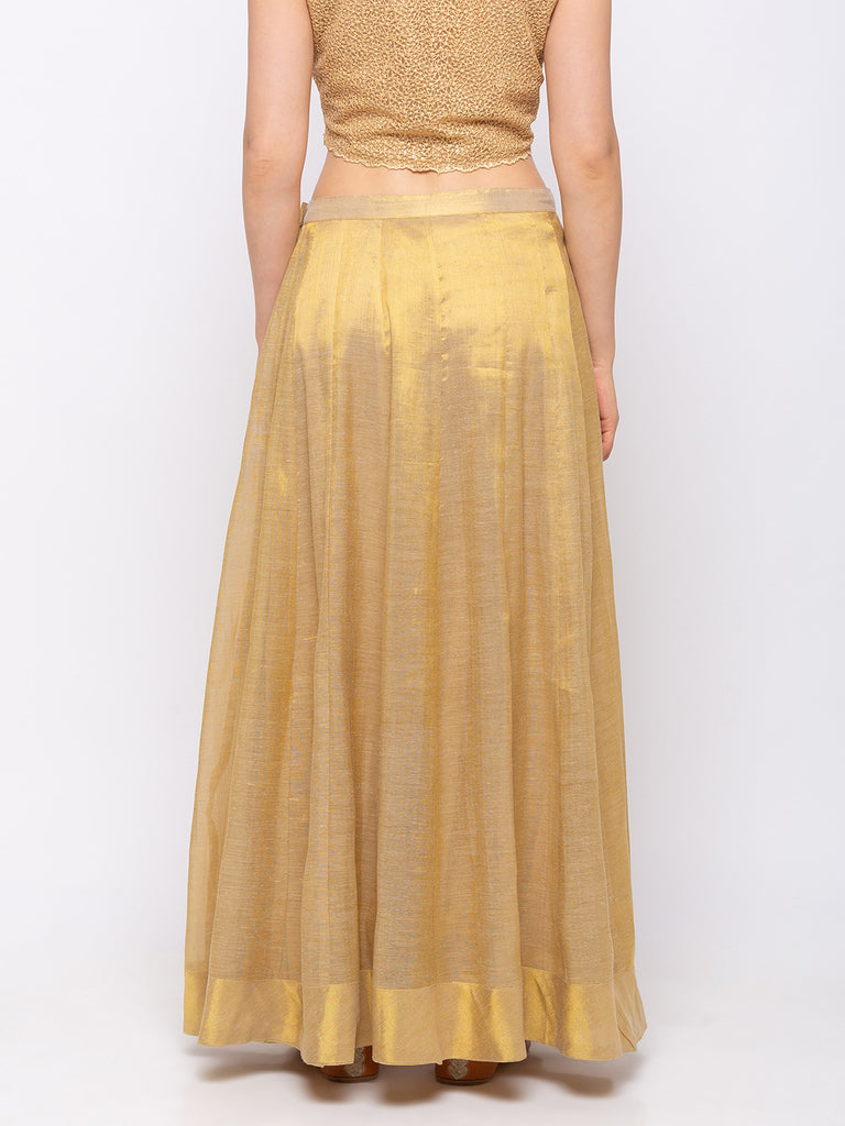 Poly Silk Women Gold Skirt