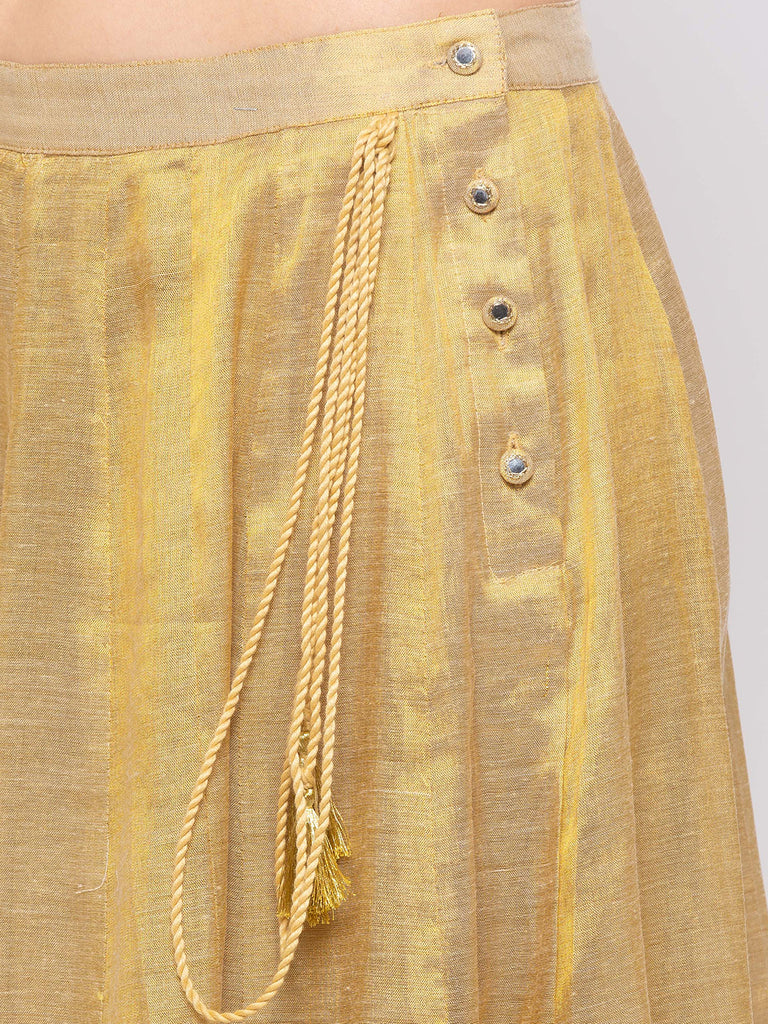 Poly Silk Women Gold Skirt