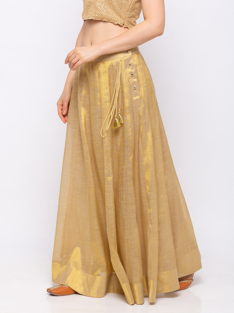 Poly Silk Women Gold Skirt