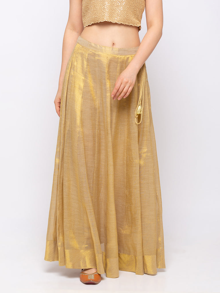 Poly Silk Women Gold Skirt