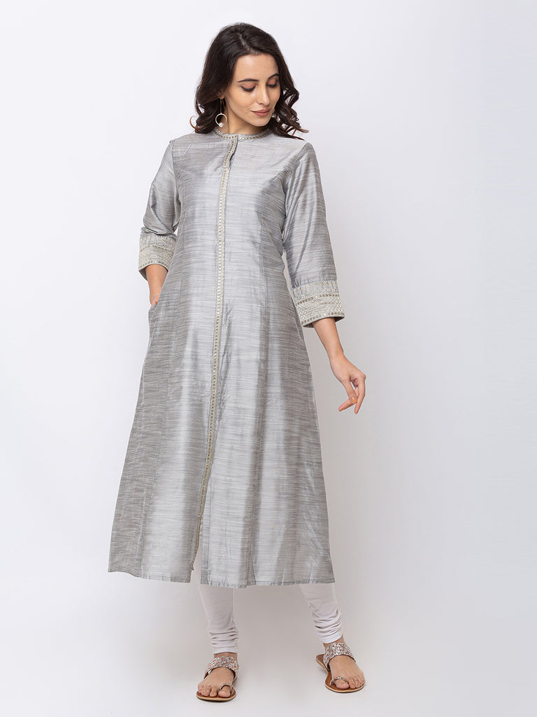 Women A Line Three-Fourth Grey Kurta