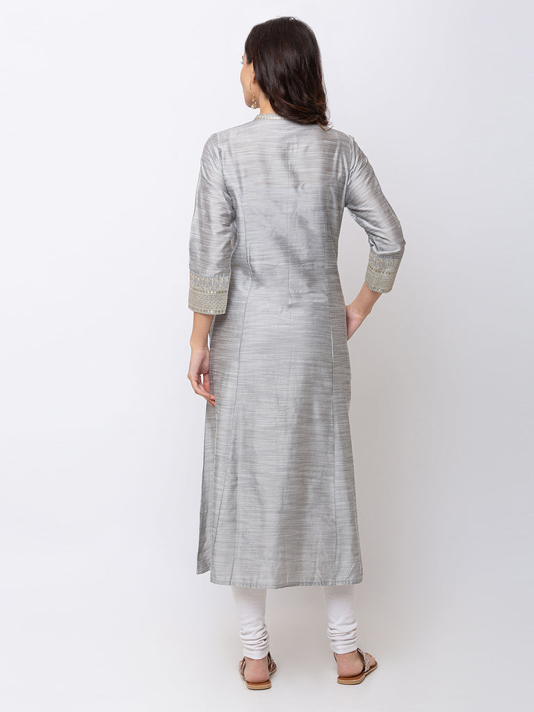 Women A Line Three-Fourth Grey Kurta