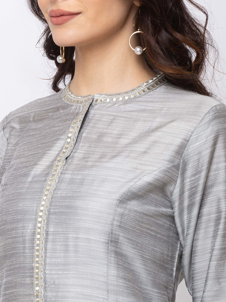 Women A Line Three-Fourth Grey Kurta