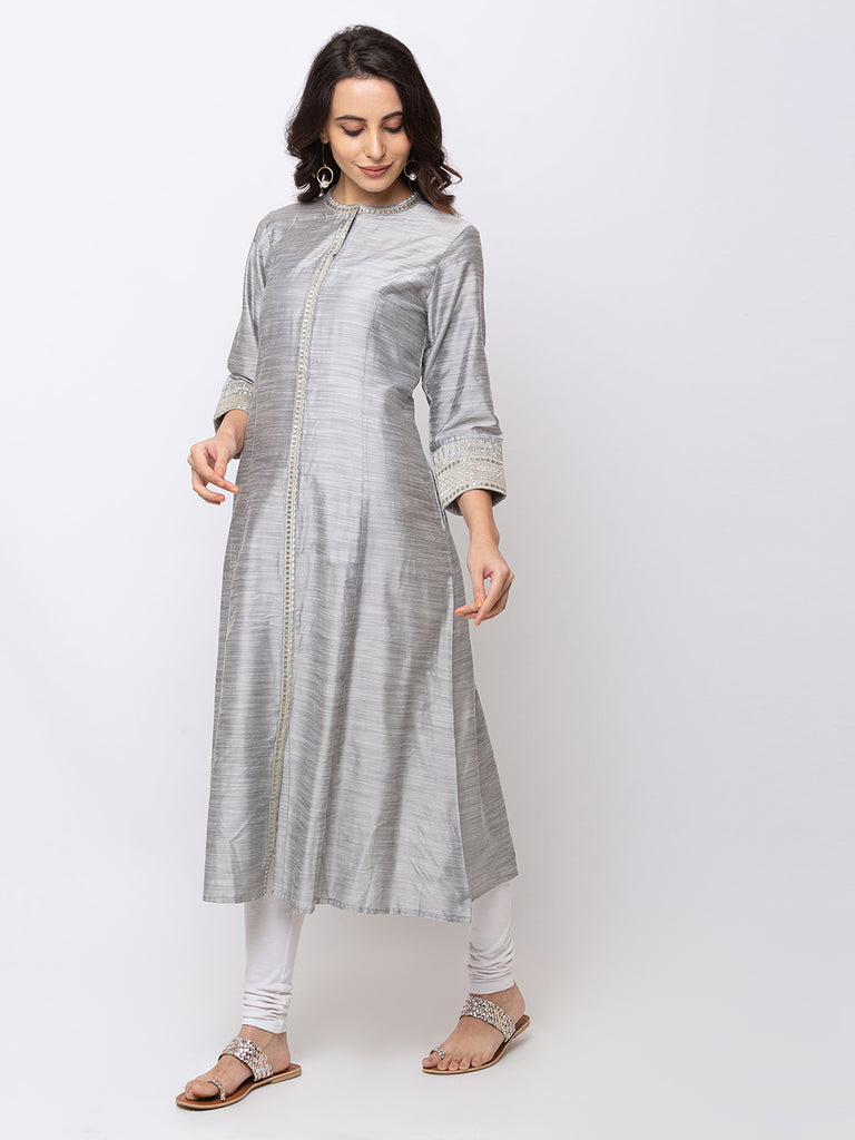 Women A Line Three-Fourth Grey Kurta