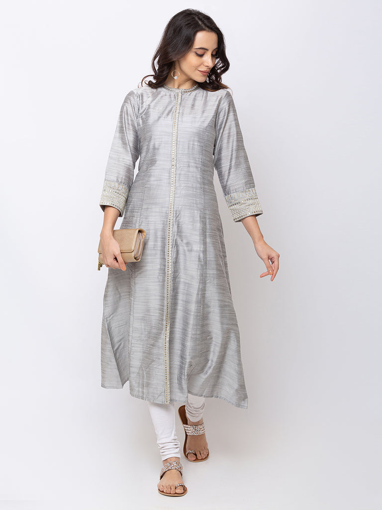 Women A Line Three-Fourth Grey Kurta