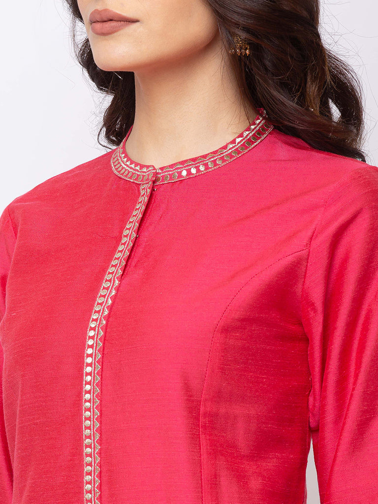 Women A Line Three-Fourth Pink Kurta