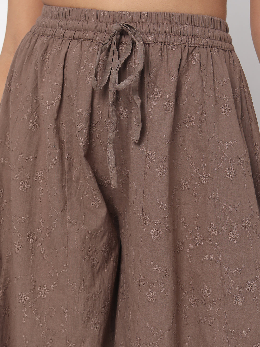 Women's Navy Blue Cotton Embroidered Palazzo