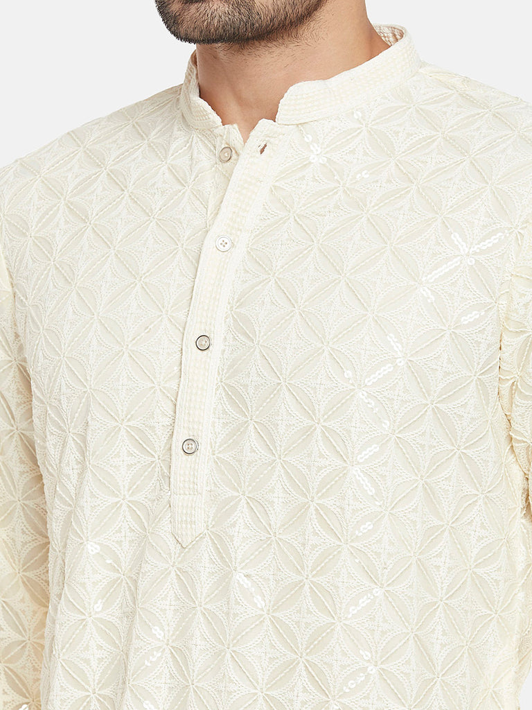 Georgette Men Cream Kp Set