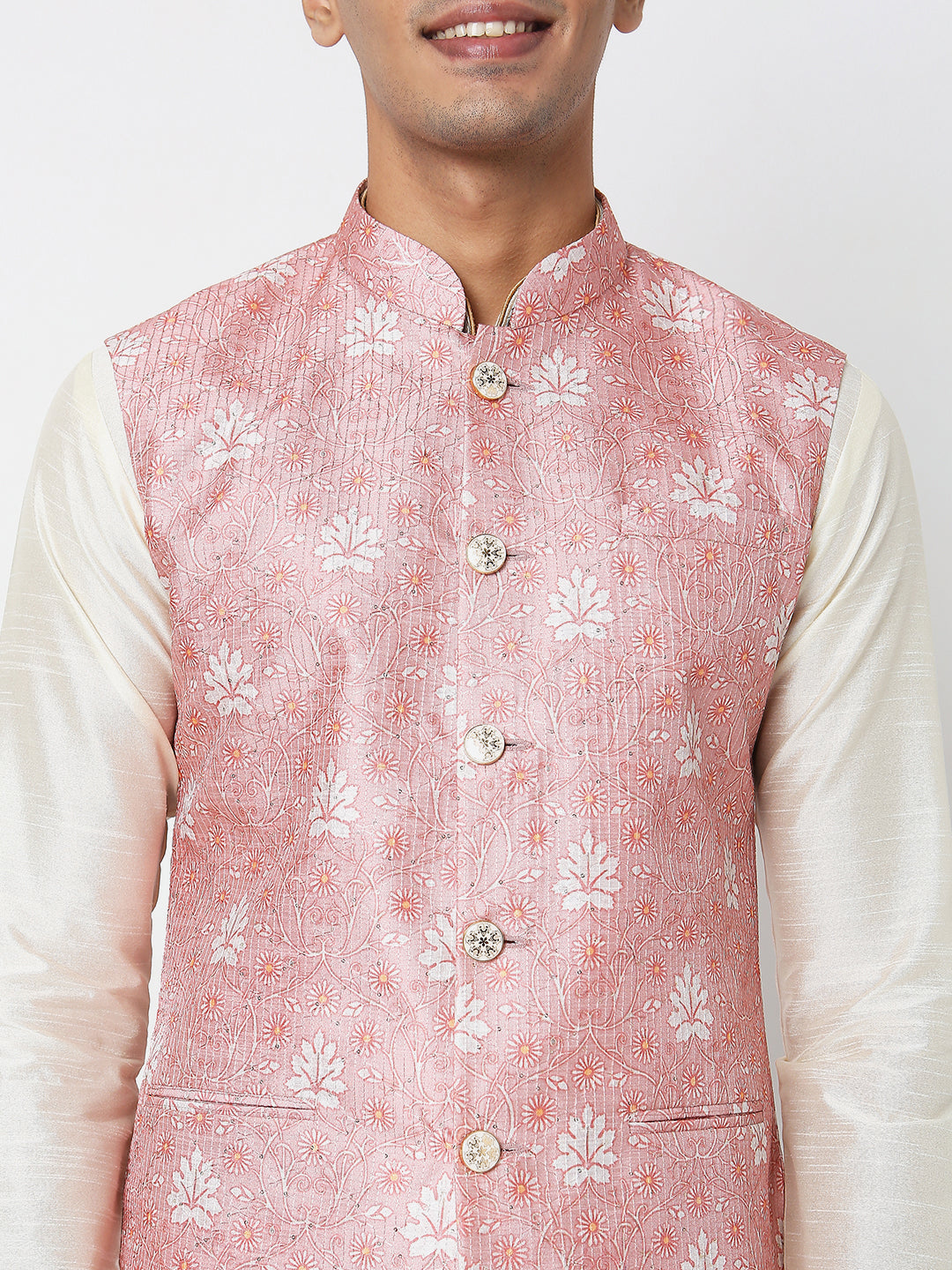 Men's Pink Polyester Floral Jackets