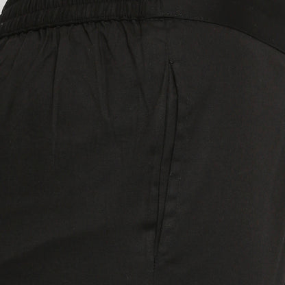 Women's Black Cotton Solid Pants