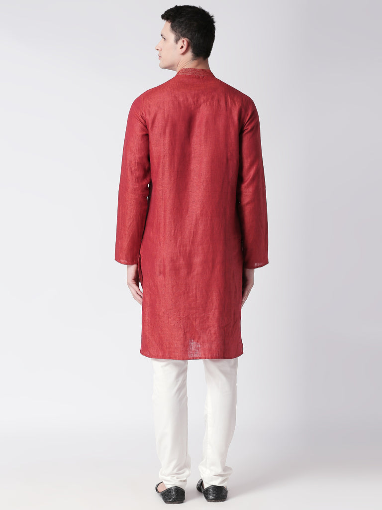Men Straight Full Sleeve Rust Kurta