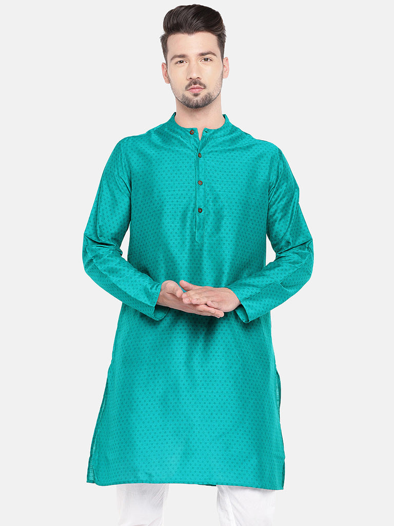 Men Straight Full Sleeve Blue Kurta