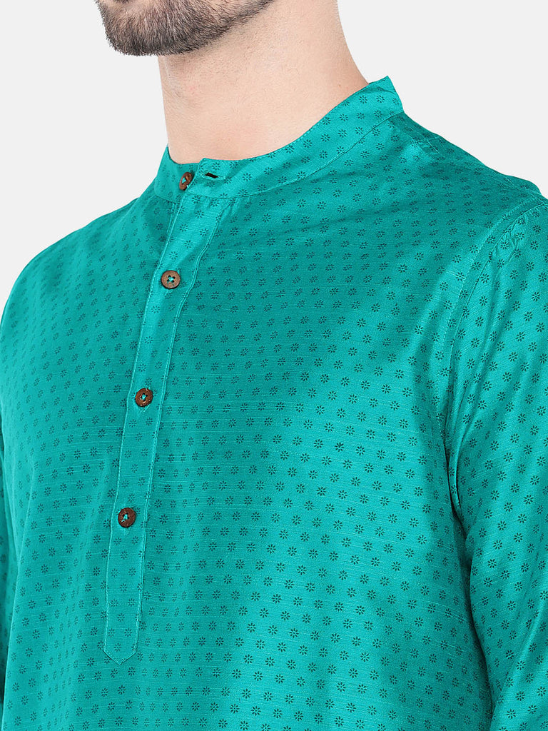 Men Straight Full Sleeve Blue Kurta
