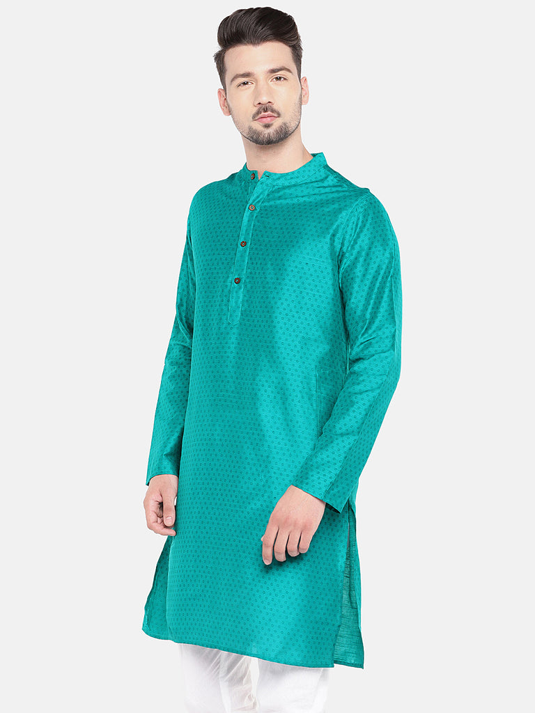 Men Straight Full Sleeve Blue Kurta