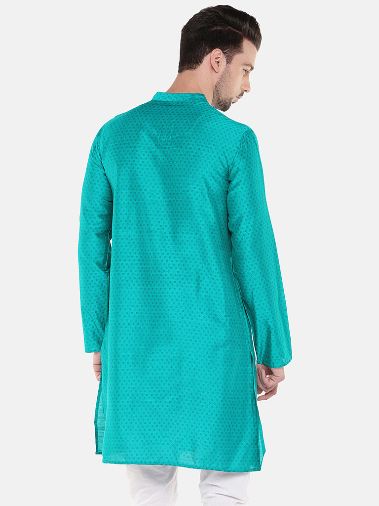 Men Straight Full Sleeve Blue Kurta