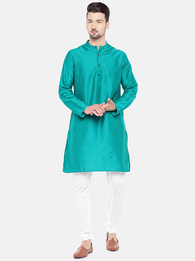 Men Straight Full Sleeve Blue Kurta